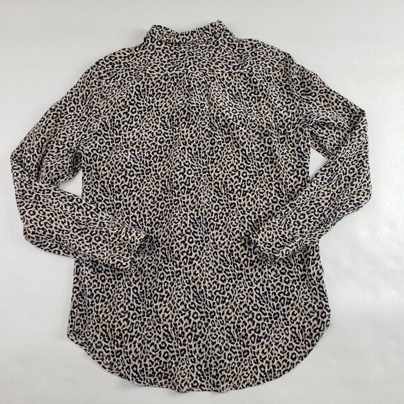 J Crew 100% Silk Leopard Blouse Womens 6 Black Long Sleeve Button Up Collar Top - Picture 5 of 11